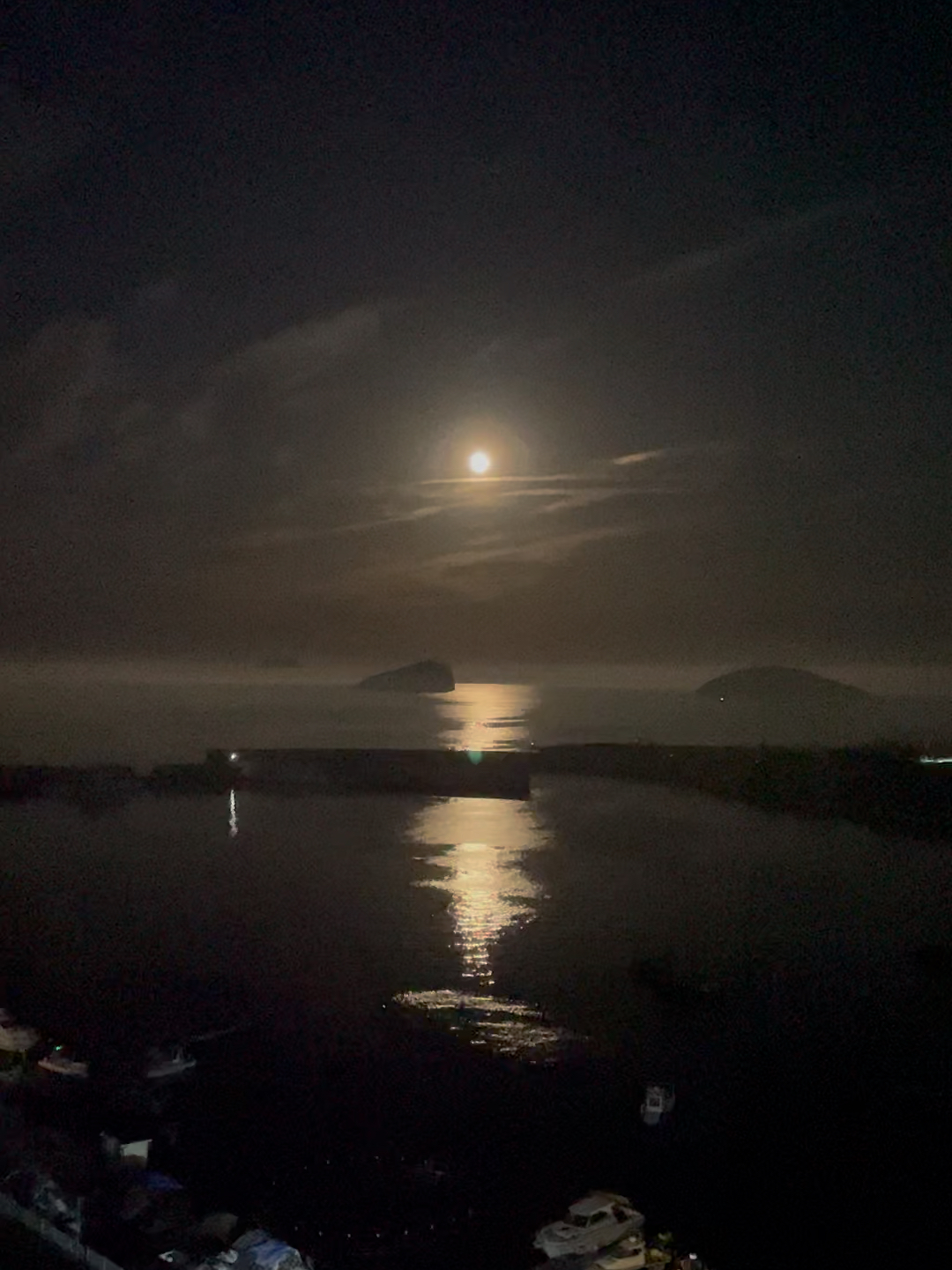 夜晚的海面，月光下的銀色畫卷